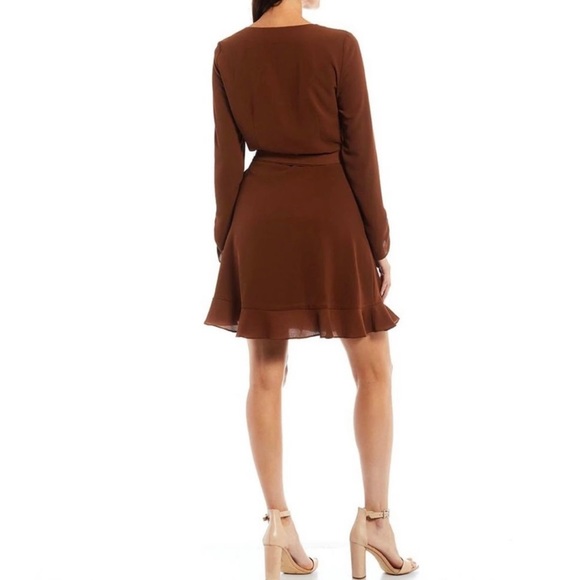 Long Sleeve V-Neck Mini Wrap Dress - Picture 6 of 9